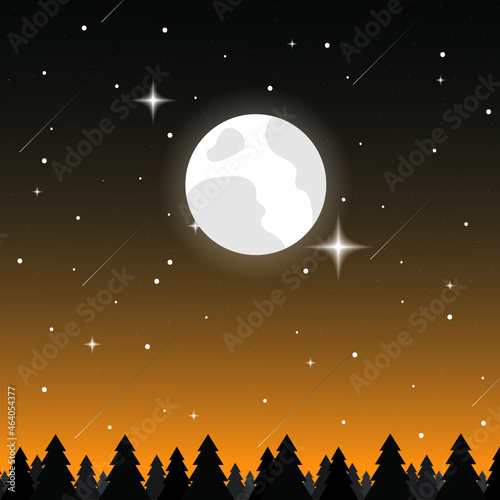 Landscape with snow-filled areas.3d abstract pastel paper cut illustration of winter landscape with cloud,pines and mountains.Happy New Year and Merry Christmas background.Bright moon. moon background