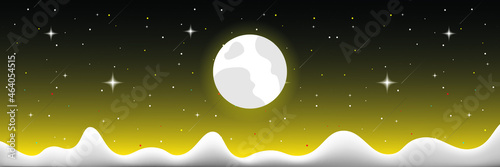 Landscape with snow-filled areas.3d abstract pastel paper cut illustration of winter landscape with cloud,pines and mountains.Happy New Year and Merry Christmas background.Bright moon. moon background