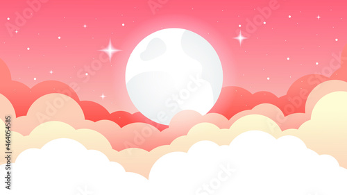 Landscape with snow-filled areas.3d abstract pastel paper cut illustration of winter landscape with cloud,pines and mountains.Happy New Year and Merry Christmas background.Bright moon. moon background