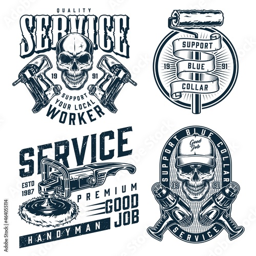 Blue collar worker vintage emblems photo