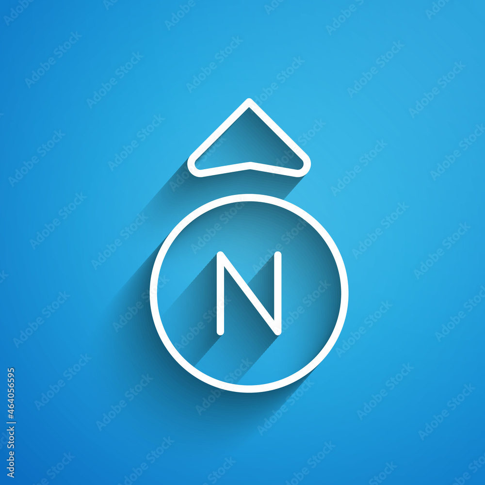 White line Compass icon isolated on blue background. Windrose navigation symbol. Wind rose sign. Long shadow. Vector White line Compass icon isolated on blue background. Windrose navigation symbol. Wind rose sign. Long shadow. Vector