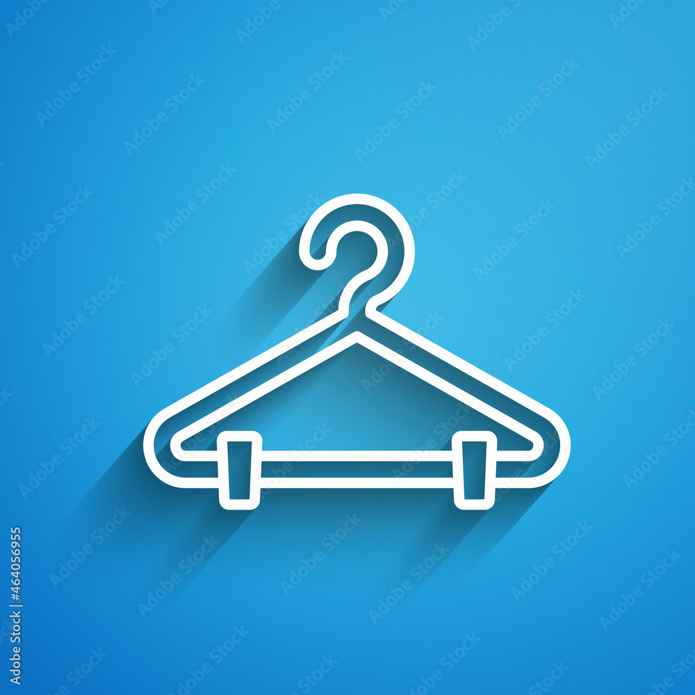 White line Hanger wardrobe icon isolated on blue background. Cloakroom icon. Clothes service symbol. Laundry hanger sign. Long shadow. Vector White line Hanger wardrobe icon isolated on blue background. Cloakroom icon. Clothes service symbol. Laundry hanger sign. Long shadow. Vector