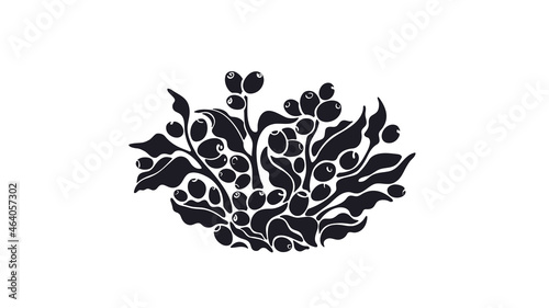 Coffee label. Vector tree, beans, shape of berry