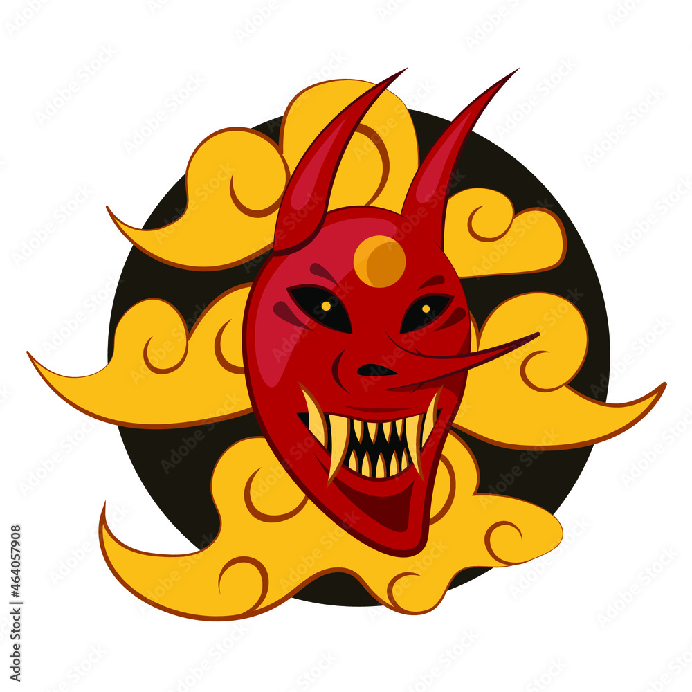Red japanese mask. Japanese mask isolated. Oni Japanese Devil Mask