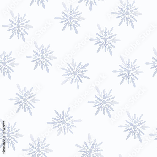 watercolor painting seamless pattern with light blue snowflakes