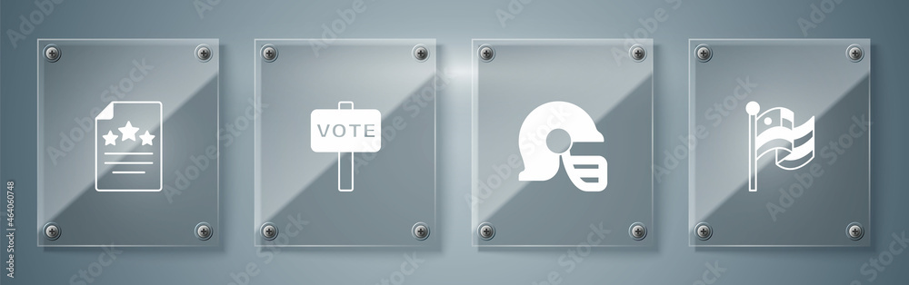 Set American flag, football helmet, Vote and Declaration of independence. Square glass panels. Vector Set American flag, football helmet, Vote and Declaration of independence. Square glass panels. Vector