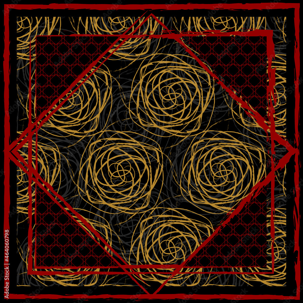 Beautiful silk scarf printed pattern design with abstract and elegant style. Design for accessories Hijab, kerchief, bandana, fabric, fashion, shawl, and wallpaper, abstract, antique, art, backdrop,