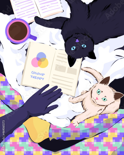 Reading at home with cats