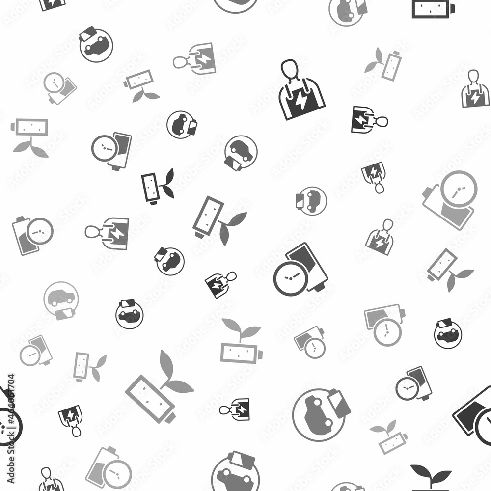 Set Car mechanic, Electric car, Battery charge and Eco nature leaf battery on seamless pattern. Vector Set Car mechanic, Electric car, Battery charge and Eco nature leaf battery on seamless pattern. Vector