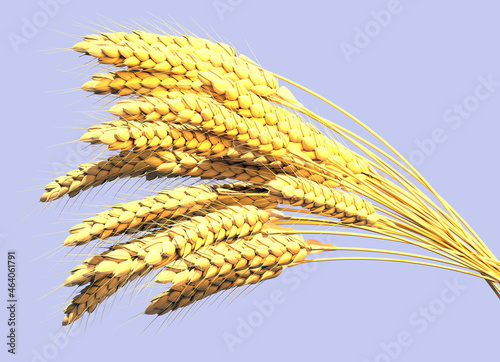 gold wheat bundle, rural yield isolated - nature 3D illustration