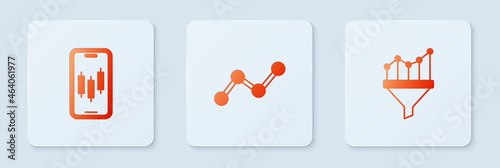 Set Graph chart infographic, Mobile stock trading and Sales funnel with. White square button. Vector