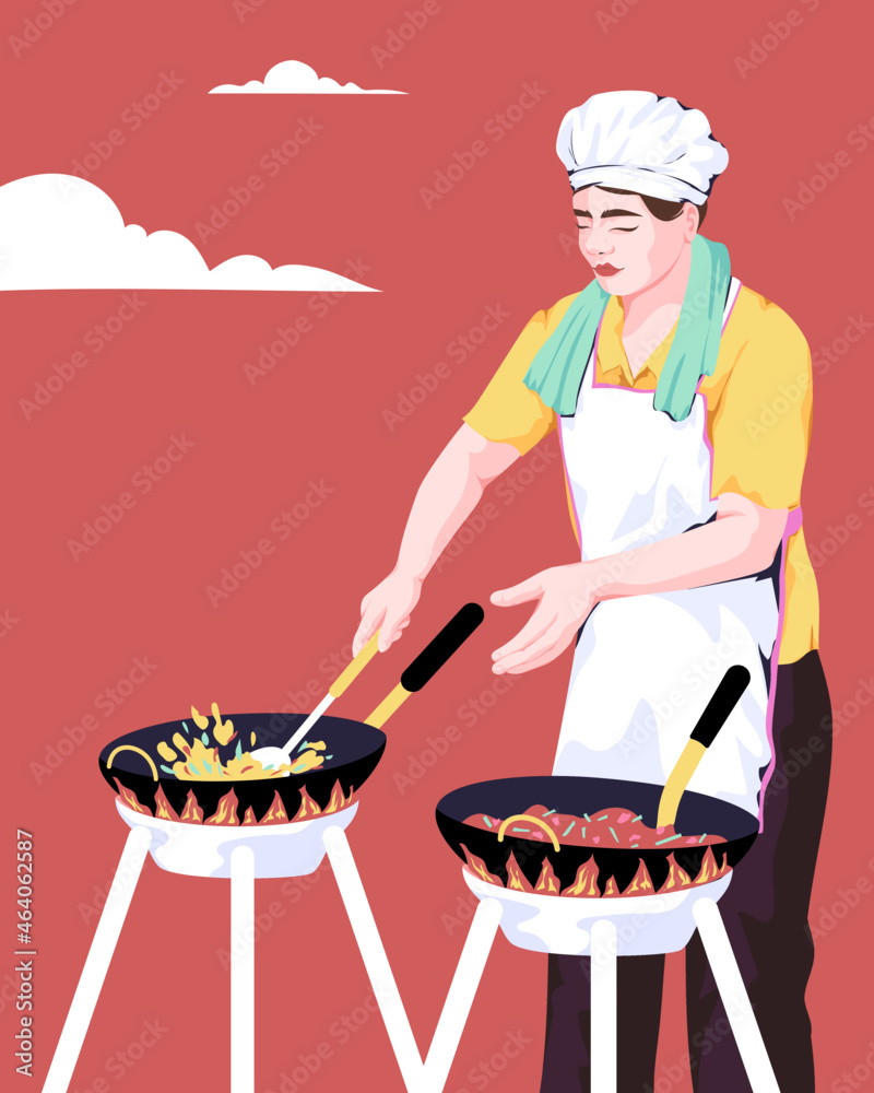 custom made wallpaper toronto digitalChef cooking street food in wok outdoors