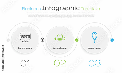 Set line Vote, Western cowboy hat and Balloons. Business infographic template. Vector