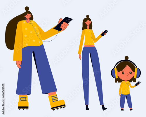 Fotografía fashion girls exaggerated with phone and headphones