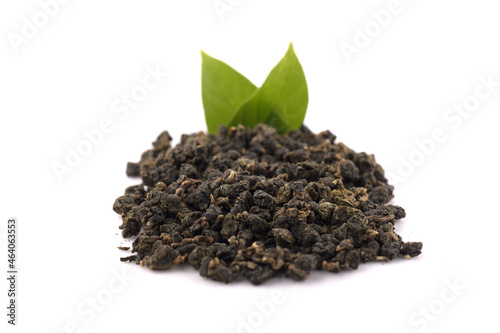 Oolong tea on white background