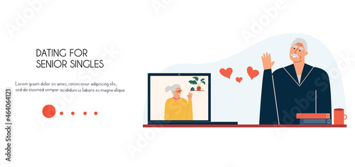Landing page of a dating site for seniors. A man and a woman do not meet online. Website template. Vector illustration in flat style