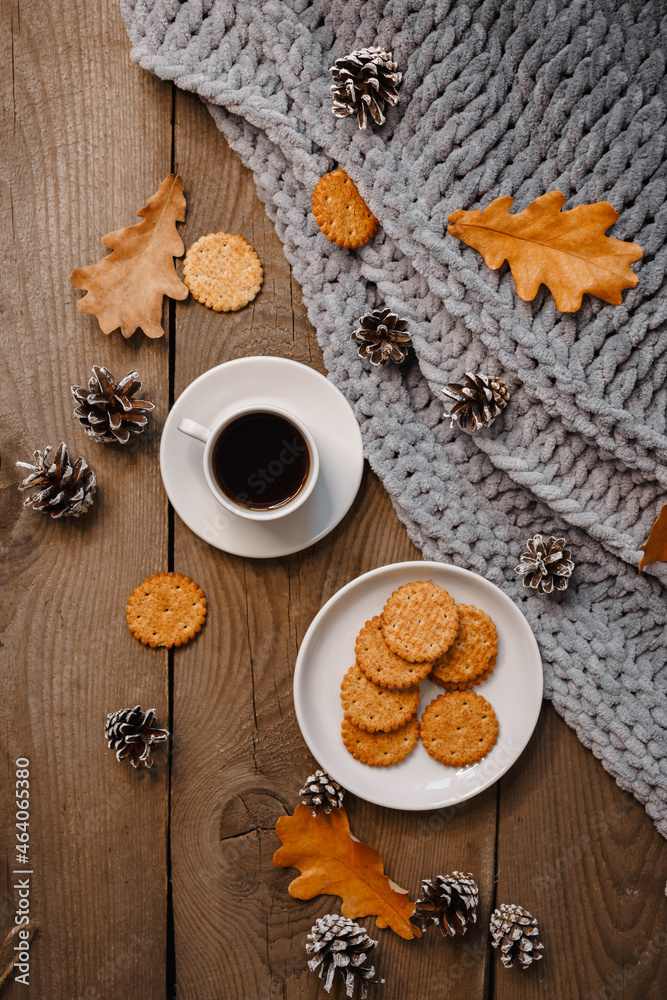 food, coffee and cookies, autumn and leaves