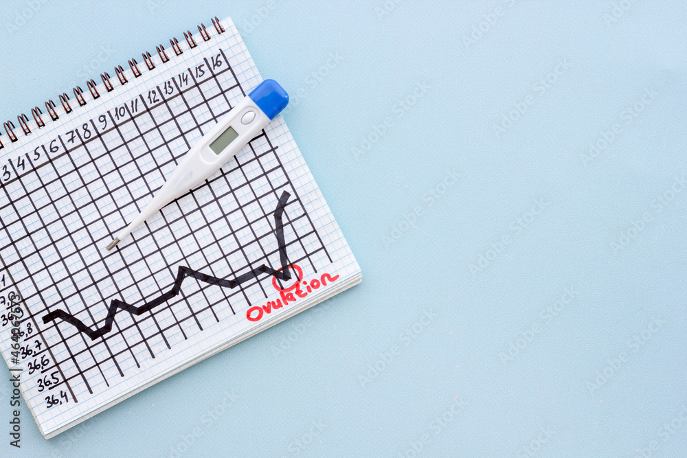 Thermometer with basal ovulation temperature chart. Predicting ovulation and fertility Stock