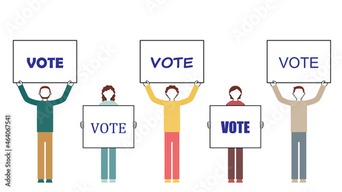 Illustrations of people calling to vote with their choice (white background, vector, cut out)