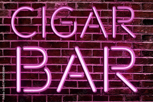 CIGAR BAR - Neon Letters sign lighting on the brick wall background