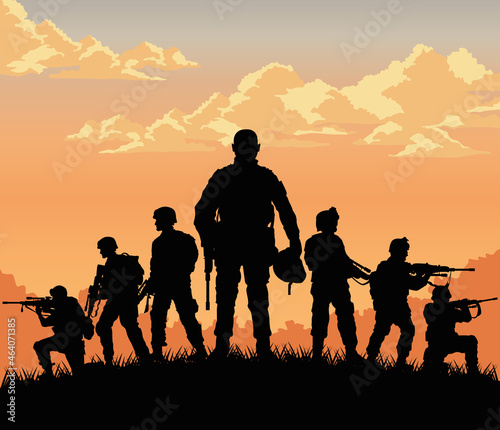 seven soldiers sunset scene photo