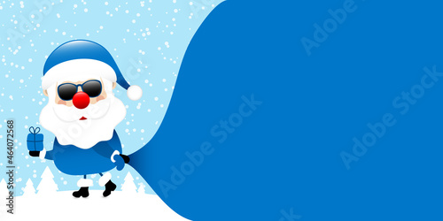 Blauer Weihnachtsmann Mit Sonnenbrille Zieht Sack Wald Blau