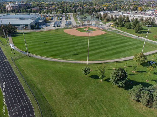 Photography A an aerial view of a baseball field with players