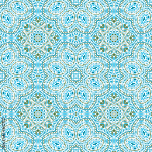 Arabic authentic floral vector seamless ornament. Fabric print design. Classic mexican motif. Ceramic decor design. Star symmetry elements texture.