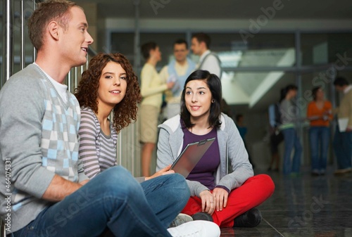 University students talking in hallway