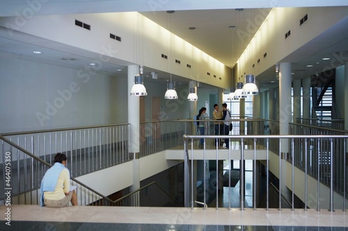 University students on staircase