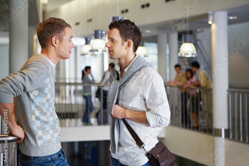 University students talking in hallway