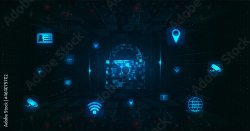Vector illustration of online technology security. A padlock symbol that denotes the safety of certain online data from dangerous individuals.