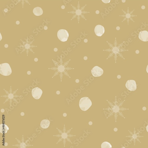 Seamless pattern  Christmas decoration  yellow background  snowflakes  stars  festive decor  New Year  vector