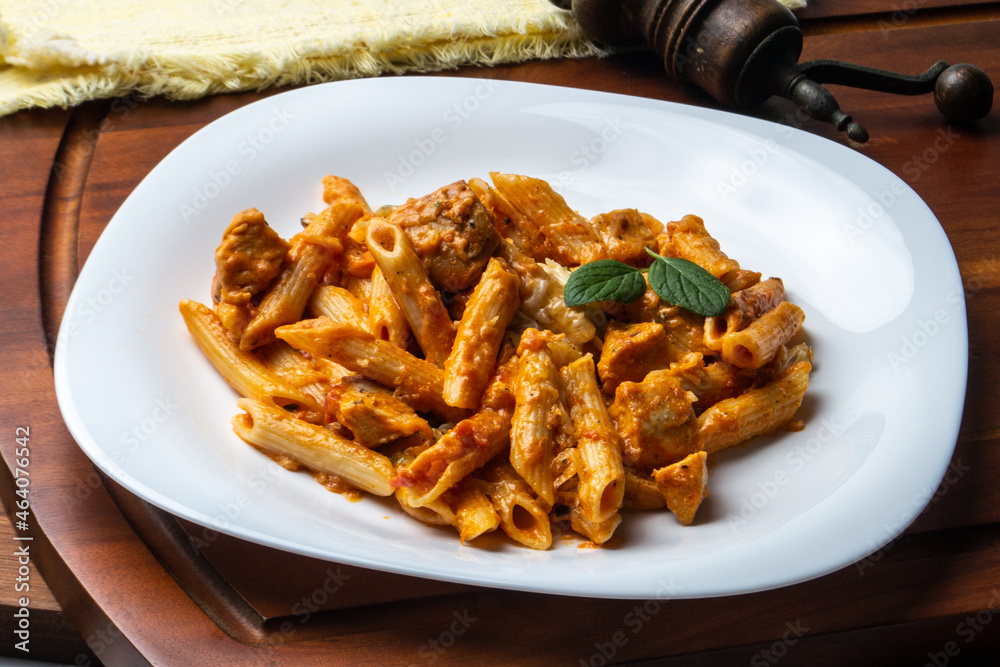 Penne pasta in tomato sauce with chicken Penne pasta in tomato sauce with chicken