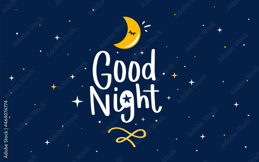Vector night illustration of wish lettering good night on dark blue sky ...