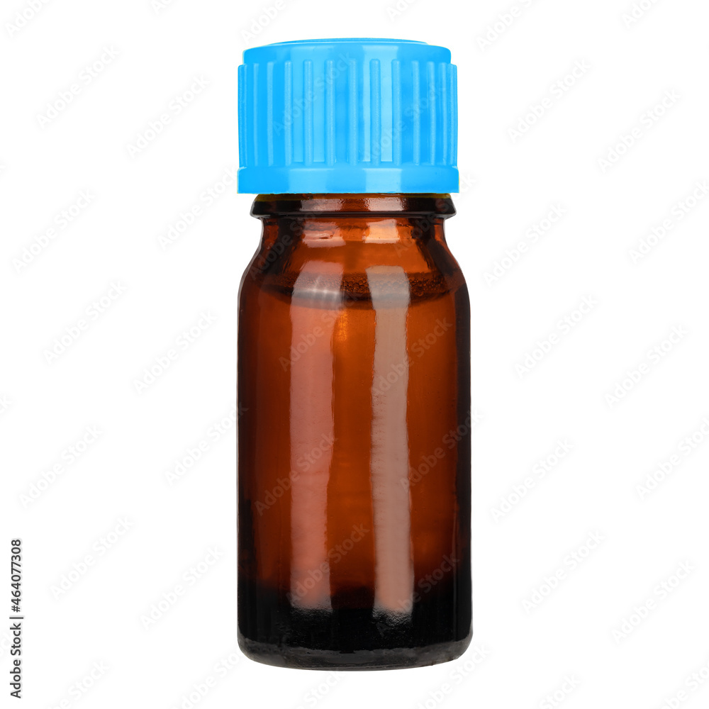 Medical glass Bottle. Medicine bottle of amber glass with blue cap isolated on white background. Mock up. Medical glass Bottle. Medicine bottle of amber glass with blue cap isolated on white background. Mock up.