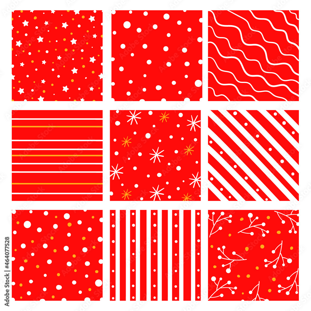 Set of winter holiday seamless patterns. Collection of simple geometric textured backgrounds. Vector illustration Set of winter holiday seamless patterns. Collection of simple geometric textured backgrounds. Vector illustration