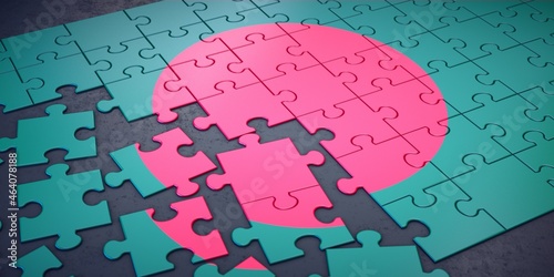 Messy pieces of puzzle with flag of Bangladesh. 