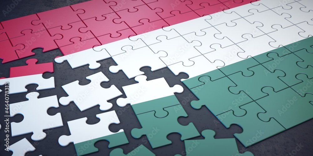 Messy pieces of puzzle with flag of Hungary. Messy pieces of puzzle with flag of Hungary.