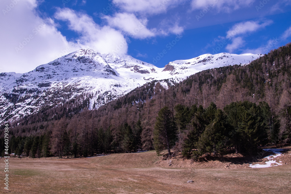 Alpine landscape from Pontresina, a peak and ski resort above the Val Bernina in Graubünden