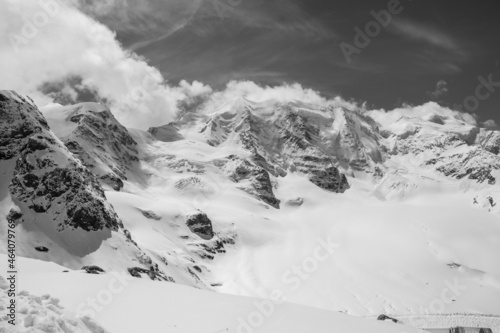 Alpine landscape from Diavolezza, a peak and ski resort above the Val Bernina in Graubünden