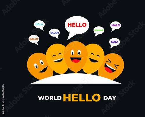 World hello day. November 21. world hello day with different languages. Template for background, banner, card, poster.