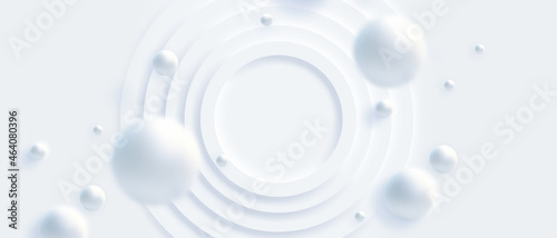Top view of simple empty white circle podium stage background. Futuristic technology design. Abstract parametric interior. Blank opened 3D illustration mock-up. White building pale geometric pattern.