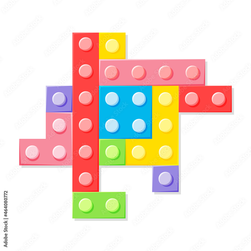 Block plastic toys. Multicolored details of the designer. Different block shapes. Vector cartoon illustration Block plastic toys. Multicolored details of the designer. Different block shapes. Vector cartoon illustration