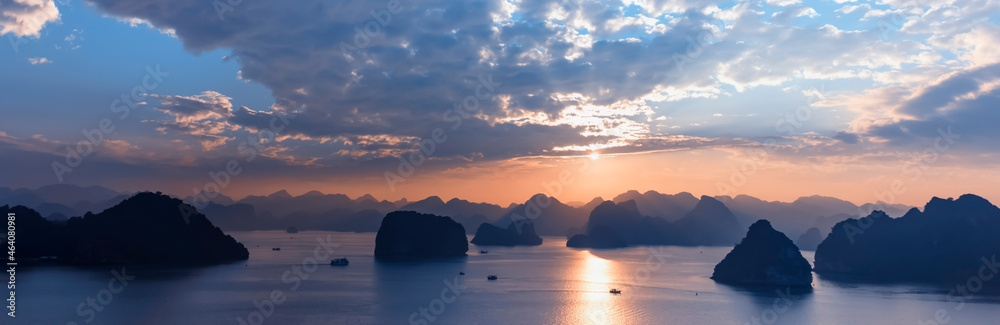 Halong bay at sunset in Vietnam