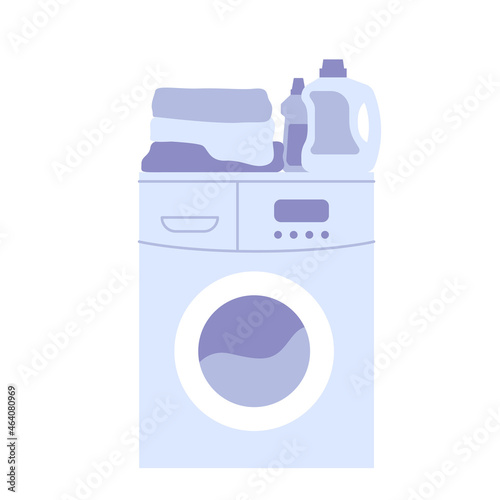 Washing machine with fresh clean clothing and liquid detergent powder vector illustration