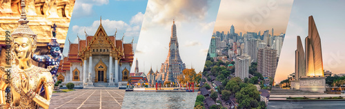 Bangkok city famous landmarks collage.