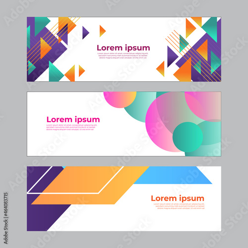 Abstract banner design web template set. Horizontal header web banner. Vector abstract graphic design banner pattern background template.