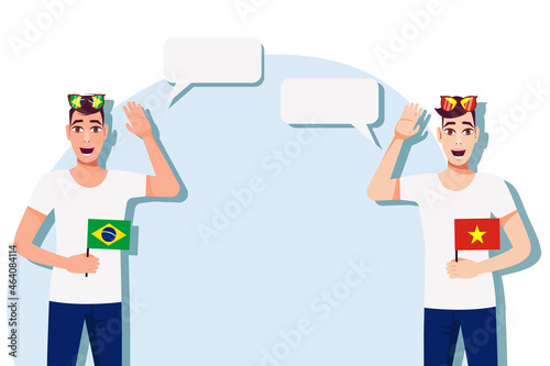 Vector illustration of people speaking the languages of Brazil and Vietnam. Illustration of translation, transcription and dialogue between Brazil and Vietnam.