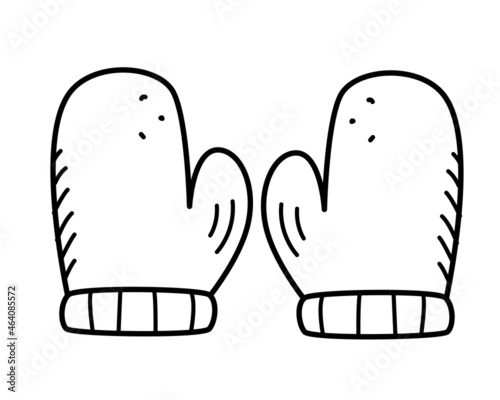 Winter cozy mittens, cartoon vector illustration of doodle style. Isolated on white.